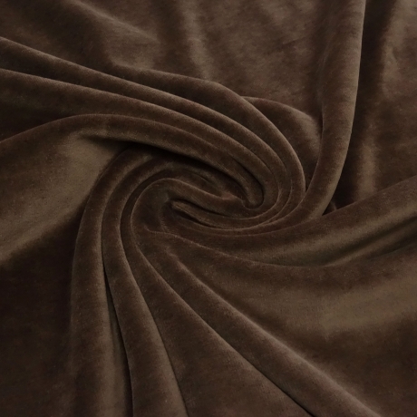 Stoff Nicki Velour Samt stretchig uni schoko braun Kleiderstoff