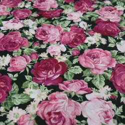 Stoff Baumwolle Popeline Blusenstoff Rosen Blumen rosa pink bunt