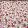 Stoff Baumwolle Popeline Rosen Blumen pink rosa grün blau weiß
