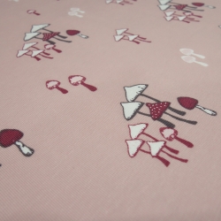 Stoff Organic Baumwolle Jersey Pilze altrosa rosa rot weiß