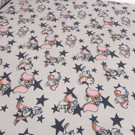 Stoff Baumwolle Jersey Disney Dumbo Elefanaten beige grau rosa