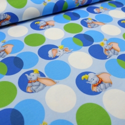 Stoff Baumwolle Jersey Disney Dumbo Punkte blau grün weiß grau