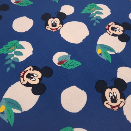 Stoff Baumwolle Jersey Disney Micky Maus Punkte blau nude grün