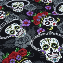 Stoff Baumwolle Popeline Totenköpfe Skulls schwarz weiß bunt