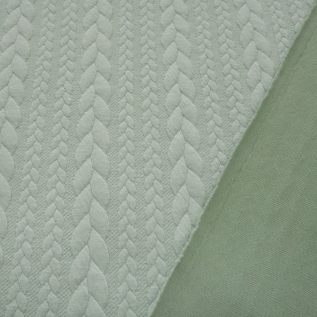 Stoff Zopfstrick Jacquard Zopfmuster Jersey uni altgrün