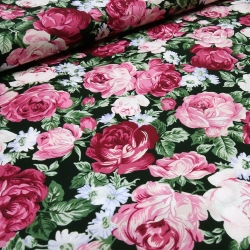 Stoff Baumwolle Popeline Rosen Blumen rot rosa oliv blau weiß sw