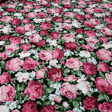 Stoff Baumwolle Popeline Rosen Blumen rot rosa oliv blau weiß sw
