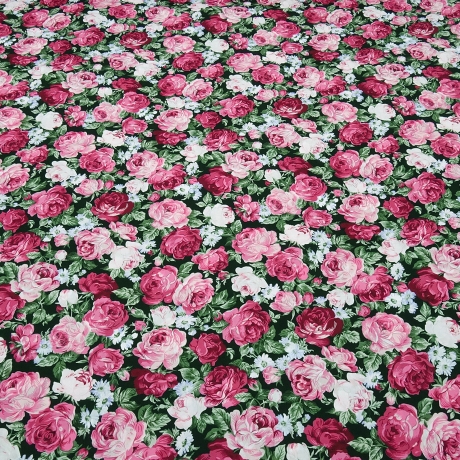 Stoff Baumwolle Popeline Rosen Blumen rot rosa oliv blau weiß sw