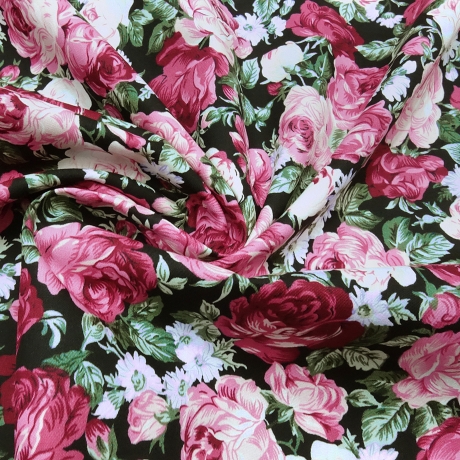 Stoff Baumwolle Popeline Rosen Blumen rot rosa oliv blau weiß sw