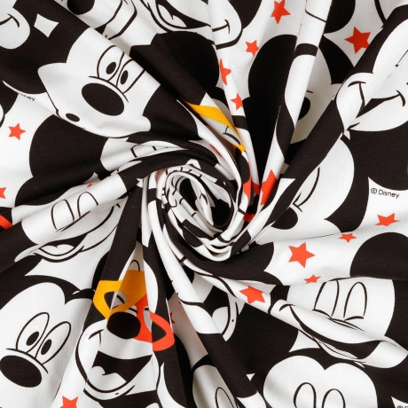 Stoff Baumwolle Jersey Disney Mickey Maus Kopf weiß schwarz rot