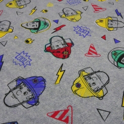 Stoffe Baumwolle Jersey Lizenzdruck Feuerwehrmann Sam grau bunt