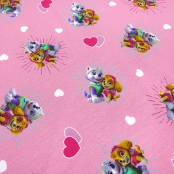 Stoff Baumwolle Jersey Paw Patrol Herzen rosa bunt Kinderstoff