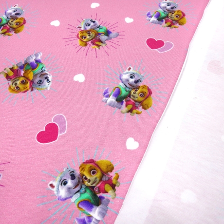 Stoff Baumwolle Jersey Paw Patrol Herzen rosa bunt Kinderstoff
