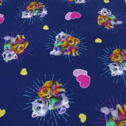 Stoff Baumwolle Jersey Paw Patrol Herzen blau bunt Kinderstoff