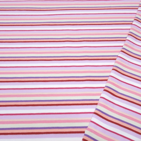 Stoff Baumwolle Jersey Streifen flieder rosa weiß sand lila rot