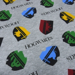 Stoff Baumwolle French Terry Harry Potter Hogwarts Wappen grau