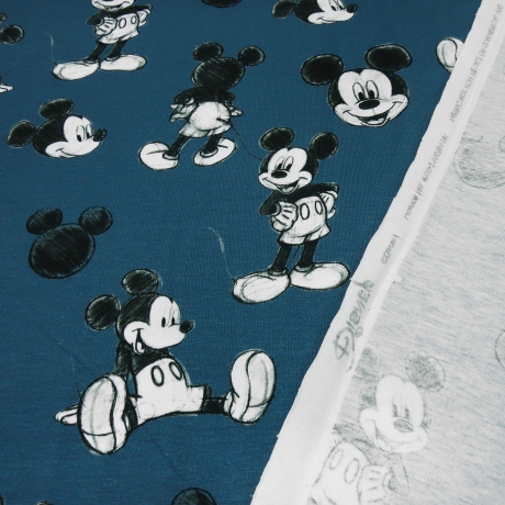 Stoff Baumwolle Jersey Disney Mickey Maus retro blau schwarz weiß