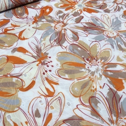 Stoff Baumwolle Lochstickerei Blumen weiss terracotta braun grau