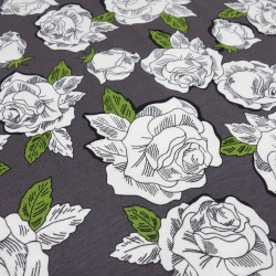 Stoff Viskose Jersey Blumenmuster Rosen taupé grün weiß bunt