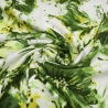 Stoff Viskose Leinen Kleiderstoff Blumen Design weiss grün gelb