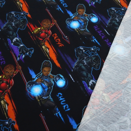 Stoff Baumwolle Jersey Marvel Black Panther schwarz rot blau bunt
