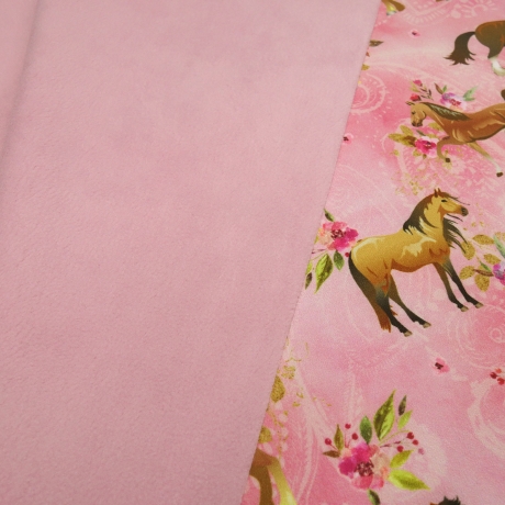 Stoff Softshell Pferde Pony Blumen Design rosa pink braun beige