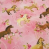 Stoff Softshell Pferde Pony Blumen Design rosa pink braun beige