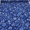 Stoff Yoryu Chiffon Crinkle Blumenmuster Design blau royal weiß