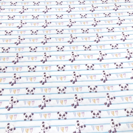 Stoff Baumwolle Jersey Panda Bär Streifen weiss blau schwarz