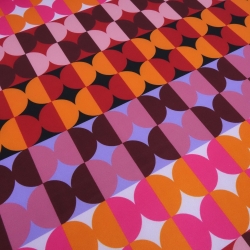 Stoff Jersey mit retro Kreise pink orange rot rosa bordeaux blau