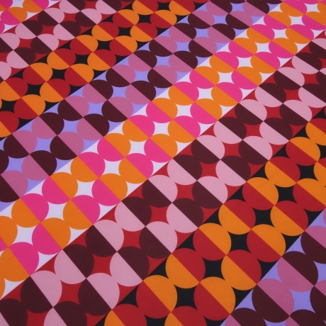 Stoff Jersey mit retro Kreise pink orange rot rosa bordeaux blau