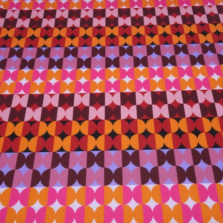 Stoff Jersey mit retro Kreise pink orange rot rosa bordeaux blau