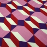 Stoff Viskose Satin grafisches retro Design rosa rot lila creme