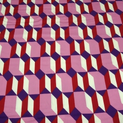 Stoff Viskose Satin grafisches retro Design rosa rot lila creme