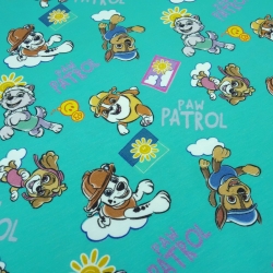 Stoff Baumwolle Jersey Lizenzdruck Paw Patrol 2 türkis braun bunt