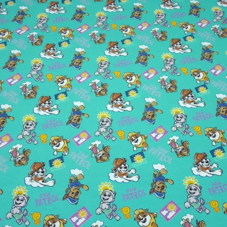 Stoff Baumwolle Jersey Lizenzdruck Paw Patrol 2 türkis braun bunt
