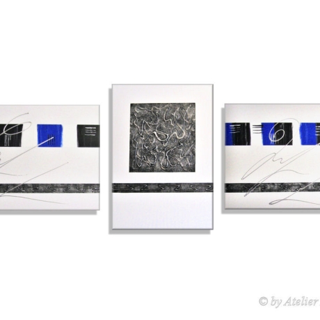 MK1 Art Bild Leinwand Abstrakt Kunst Malerei Acrylbild blau weiß