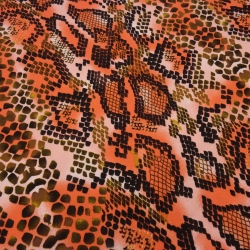 Stoff Viskose Jersey Schlangen Tierprint orange rosa sw braun