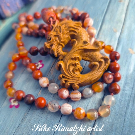 Drachen-Mala roter Jaspis Feuerachat Karneol Kette 108