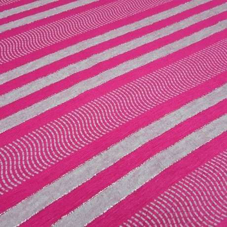 Stoff Viskose Jersey Glitzer Streifen pink grau silber gestreift