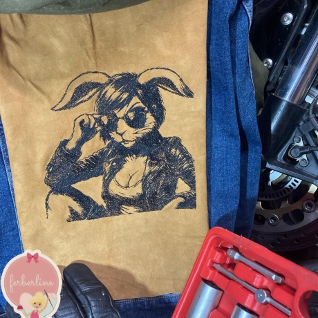 Ferberline Stickdatei Scribble Hase Bikerbunny ab 10x10