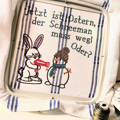 Hase vs. Schneemann - Stickdatei by Michis Textilatelier