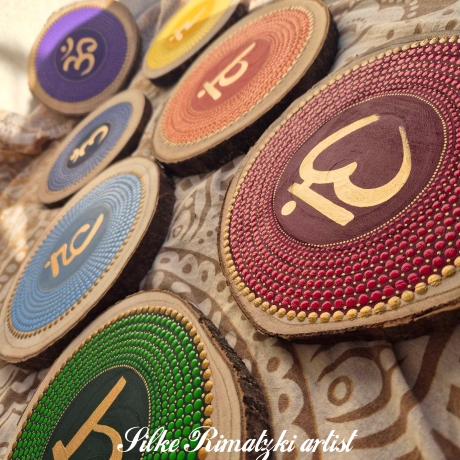 Chakren Mandalas Holzscheiben handgemalt Yoga Meditation Chakra