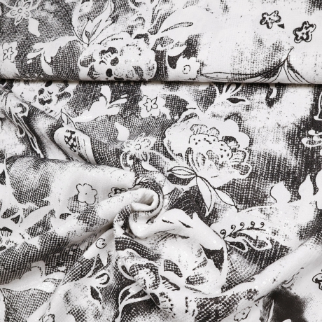 Stoff Blusenstoff abstrakt Blumenmuster weiß schwarz Pailletten