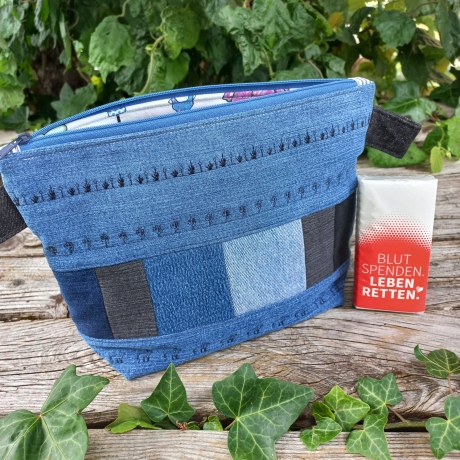Gesteppte Tasche | Jeans Upcycling Patchwork Stickerei | Unikat