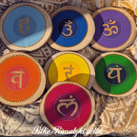 Chakren Mandalas Holzscheiben handgemalt Yoga Meditation Chakra