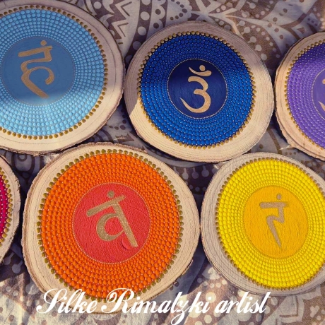 Chakren Mandalas Holzscheiben handgemalt Yoga Meditation Chakra