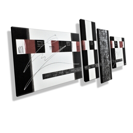 MK1 Art Bild Leinwand Abstrakt Kunst Malerei Acrylbild rot grau