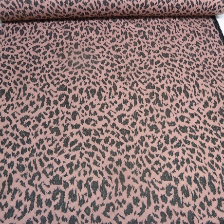 Stoff Viskose Strick-Jacquard Leoparden altrosa schwarz silber