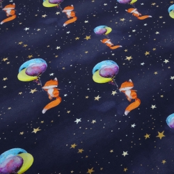 Stoff Baumwolle Jersey Füchse mit Ballon marine blau orange bunt